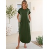 image:imageANRABESS Womens Short Sleeve Spacer Maxi Dress  PocketsSoft Thick Smooth FabricCasual LooseSpring Summer Fall TransitionCrew NeckTravel Vacation Work AllDay WearArmy Green