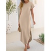 image:imageANRABESS Womens Short Sleeve Spacer Maxi Dress  PocketsSoft Thick Smooth FabricCasual LooseSpring Summer Fall TransitionCrew NeckTravel Vacation Work AllDay WearAlmond