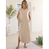 image:imageANRABESS Womens Short Sleeve Spacer Maxi Dress  PocketsSoft Thick Smooth FabricCasual LooseSpring Summer Fall TransitionCrew NeckTravel Vacation Work AllDay WearAlmond