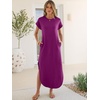 image:imageANRABESS Womens Short Sleeve Spacer Maxi Dress  PocketsSoft Thick Smooth FabricCasual LooseSpring Summer Fall TransitionCrew NeckTravel Vacation Work AllDay WearPurple Red