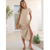 image:imageANRABESS Womens Short Sleeve Spacer Maxi Dress  PocketsSoft Thick Smooth FabricCasual LooseSpring Summer Fall TransitionCrew NeckTravel Vacation Work AllDay WearAlmond