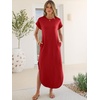image:imageANRABESS Womens Short Sleeve Spacer Maxi Dress  PocketsSoft Thick Smooth FabricCasual LooseSpring Summer Fall TransitionCrew NeckTravel Vacation Work AllDay WearRed