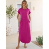 image:imageANRABESS Womens Short Sleeve Spacer Maxi Dress  PocketsSoft Thick Smooth FabricCasual LooseSpring Summer Fall TransitionCrew NeckTravel Vacation Work AllDay WearHot Pink