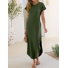 image:imageANRABESS Womens Short Sleeve Spacer Maxi Dress  PocketsSoft Thick Smooth FabricCasual LooseSpring Summer Fall TransitionCrew NeckTravel Vacation Work AllDay WearArmy Green