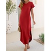 image:imageANRABESS Womens Short Sleeve Spacer Maxi Dress  PocketsSoft Thick Smooth FabricCasual LooseSpring Summer Fall TransitionCrew NeckTravel Vacation Work AllDay WearRed