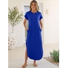 image:imageANRABESS Womens Short Sleeve Spacer Maxi Dress  PocketsSoft Thick Smooth FabricCasual LooseSpring Summer Fall TransitionCrew NeckTravel Vacation Work AllDay WearRoral Blue