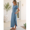 image:imageANRABESS Womens Short Sleeve Spacer Maxi Dress  PocketsSoft Thick Smooth FabricCasual LooseSpring Summer Fall TransitionCrew NeckTravel Vacation Work AllDay WearGrey Blue