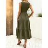 image:imageANRABESS Womens Summer Casual Maxi Dress Sleeveless Crewneck Smocked 2026 Flowy Plaid Tiered Boho A Line Beach Long SundressArmy Green