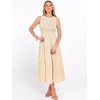 image:imageANRABESS Womens Summer Casual Maxi Dress Sleeveless Crewneck Smocked 2026 Flowy Plaid Tiered Boho A Line Beach Long SundressBeige Plaid