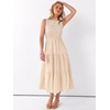 image:imageANRABESS Womens Summer Casual Maxi Dress Sleeveless Crewneck Smocked 2026 Flowy Plaid Tiered Boho A Line Beach Long SundressBeige Plaid