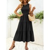 image:imageANRABESS Womens Summer Casual Maxi Dress Sleeveless Crewneck Smocked 2026 Flowy Plaid Tiered Boho A Line Beach Long SundressBlack