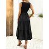 image:imageANRABESS Womens Summer Casual Maxi Dress Sleeveless Crewneck Smocked 2026 Flowy Plaid Tiered Boho A Line Beach Long SundressBlack