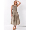 image:imageANRABESS Womens Summer Casual Maxi Dress Sleeveless Crewneck Smocked 2026 Flowy Plaid Tiered Boho A Line Beach Long SundressCoffee White Plaid