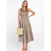 image:imageANRABESS Womens Summer Casual Maxi Dress Sleeveless Crewneck Smocked 2026 Flowy Plaid Tiered Boho A Line Beach Long SundressCoffee White Plaid