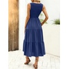 image:imageANRABESS Womens Summer Casual Maxi Dress Sleeveless Crewneck Smocked 2026 Flowy Plaid Tiered Boho A Line Beach Long SundressNavy Blue