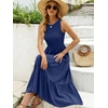 image:imageANRABESS Womens Summer Casual Maxi Dress Sleeveless Crewneck Smocked 2026 Flowy Plaid Tiered Boho A Line Beach Long SundressNavy Blue