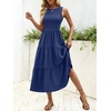 image:imageANRABESS Womens Summer Casual Maxi Dress Sleeveless Crewneck Smocked 2026 Flowy Plaid Tiered Boho A Line Beach Long SundressNavy Blue