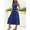 image:imageANRABESS Womens Summer Casual Maxi Dress Sleeveless Crewneck Smocked 2026 Flowy Plaid Tiered Boho A Line Beach Long SundressNavy Blue