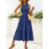 image:imageANRABESS Womens Summer Casual Maxi Dress Sleeveless Crewneck Smocked 2026 Flowy Plaid Tiered Boho A Line Beach Long SundressNavy Blue