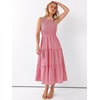 image:imageANRABESS Womens Summer Casual Maxi Dress Sleeveless Crewneck Smocked 2026 Flowy Plaid Tiered Boho A Line Beach Long SundressRed Plaid