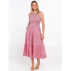 image:imageANRABESS Womens Summer Casual Maxi Dress Sleeveless Crewneck Smocked 2026 Flowy Plaid Tiered Boho A Line Beach Long SundressRed Plaid