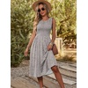 image:imageANRABESS Womens Summer Casual Midi Dresses Sleeveless Smocked Elastic Waist Flowy Sundress 2026 Spring Beach Vacation ClothesGrey Khaki White Dot