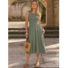 image:imageANRABESS Womens Summer Casual Midi Dresses Sleeveless Smocked Elastic Waist Flowy Sundress 2026 Spring Beach Vacation ClothesOlive