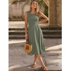 image:imageANRABESS Womens Summer Casual Midi Dresses Sleeveless Smocked Elastic Waist Flowy Sundress 2026 Spring Beach Vacation ClothesOlive