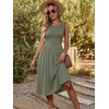 image:imageANRABESS Womens Summer Casual Midi Dresses Sleeveless Smocked Elastic Waist Flowy Sundress 2026 Spring Beach Vacation ClothesOlive