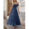 image:imageANRABESS Womens Summer Casual Off The Shoulder Maxi Long Dress 2026 Smocked Ruffle Strap Backless Flowy Tiered Beach SundressDeep Blue