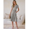 image:imageANRABESS Womens Summer Causal Dresses V Neck Short Sleeve Midi Dress 2026 Flowy Tiered Boho Beach Sundress Vacation OutfitsKhaki Polka Dot