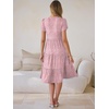 image:imageANRABESS Womens Summer Causal Dresses V Neck Short Sleeve Midi Dress 2026 Flowy Tiered Boho Beach Sundress Vacation OutfitsPink Floral
