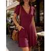 image:imageANRABESS Womens Summer Dresses Short Sleeve Wrap Deep V Neck ALine Floral Dress Causal Flowy Boho Beach Vacation SundressBurgundy
