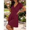 image:imageANRABESS Womens Summer Dresses Short Sleeve Wrap Deep V Neck ALine Floral Dress Causal Flowy Boho Beach Vacation SundressBurgundy