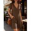 image:imageANRABESS Womens Summer Dresses Short Sleeve Wrap Deep V Neck ALine Floral Dress Causal Flowy Boho Beach Vacation SundressCoffee