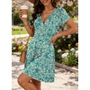 image:imageANRABESS Womens Summer Dresses Short Sleeve Wrap Deep V Neck ALine Floral Dress Causal Flowy Boho Beach Vacation SundressFloral Lake Green