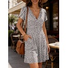 image:imageANRABESS Womens Summer Dresses Short Sleeve Wrap Deep V Neck ALine Floral Dress Causal Flowy Boho Beach Vacation SundressGray Khaki Polka Dot