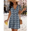 image:imageANRABESS Womens Summer Dresses Short Sleeve Wrap Deep V Neck ALine Floral Dress Causal Flowy Boho Beach Vacation SundressNavy Blue Leaf Printed