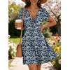 image:imageANRABESS Womens Summer Dresses Short Sleeve Wrap Deep V Neck ALine Floral Dress Causal Flowy Boho Beach Vacation SundressNavy Blue Leaf Printed