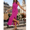 image:imageANRABESS Womens Summer Maxi Dress Casual Crew Neck Tie Waist Split WrinkleFree Fit Tank Long Vacation Dresses 2026 SpringHot Pink