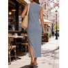image:imageANRABESS Womens Summer Maxi Dress Casual Crew Neck Tie Waist Split WrinkleFree Fit Tank Long Vacation Dresses 2026 SpringNavy Blue White Striped