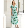 image:imageANRABESS Womens Summer Maxi Dress V Neck Short Sleeve Slit Side Shirt Dress Loose Fit Travel Beach Dress with PocketsGreen White Floral