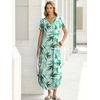 image:imageANRABESS Womens Summer Maxi Dress V Neck Short Sleeve Slit Side Shirt Dress Loose Fit Travel Beach Dress with PocketsGreen White Floral