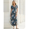 image:imageANRABESS Womens Summer Maxi Dress V Neck Short Sleeve Slit Side Shirt Dress Loose Fit Travel Beach Dress with PocketsLeaf Printed