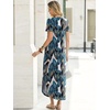 image:imageANRABESS Womens Summer Maxi Dress V Neck Short Sleeve Slit Side Shirt Dress Loose Fit Travel Beach Dress with PocketsLeaf Printed