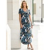 image:imageANRABESS Womens Summer Maxi Dress V Neck Short Sleeve Slit Side Shirt Dress Loose Fit Travel Beach Dress with PocketsLeaf Printed