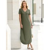 image:imageANRABESS Womens Summer Maxi Dress V Neck Short Sleeve Slit Side Shirt Dress Loose Fit Travel Beach Dress with PocketsOlive