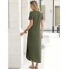 image:imageANRABESS Womens Summer Maxi Dress V Neck Short Sleeve Slit Side Shirt Dress Loose Fit Travel Beach Dress with PocketsOlive