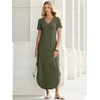 image:imageANRABESS Womens Summer Maxi Dress V Neck Short Sleeve Slit Side Shirt Dress Loose Fit Travel Beach Dress with PocketsOlive