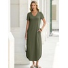 image:imageANRABESS Womens Summer Maxi Dress V Neck Short Sleeve Slit Side Shirt Dress Loose Fit Travel Beach Dress with PocketsOlive